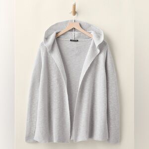 Eileen Fisher Light Gray Organic Cotton / Linen Open Cardigan with Hood